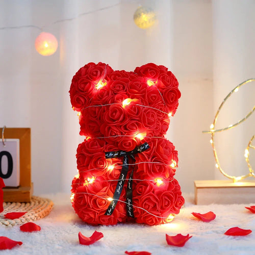 Ourson en Roses Éternelles – Cadeau Romantique Inoubliable pour la Saint-Valentin